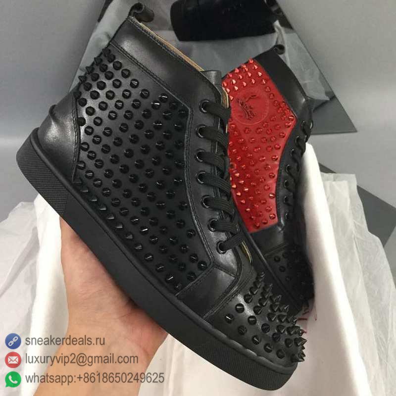 CHRISTIAN LOUBOUTIN UNISEX HIGH SNEAKERS BLACK&RED RIVETS D8010320